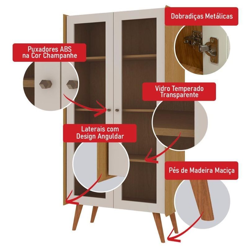 Cristaleira Vértice 2 Portas 3 Prateleiras MDF com Vidro Temperado Branco Laca