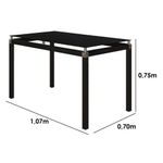 Mesa de Jantar Malva 4 Lugares Retangular Vidro Temperado 107CM Preto Moderno Aço Carbono
