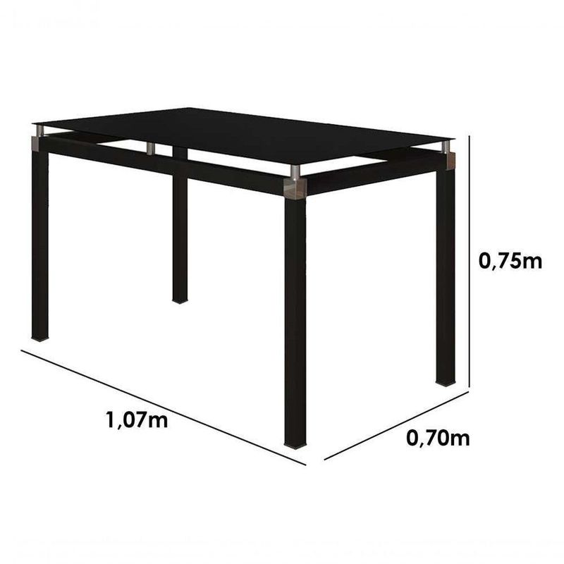 Mesa de Jantar Malva 4 Lugares Retangular Vidro Temperado 107CM Preto Moderno Aço Carbono