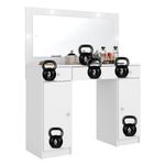 Penteadeira Camarim Carisma 3 Gavetas com Espelho LED MDP Branco Brilhante