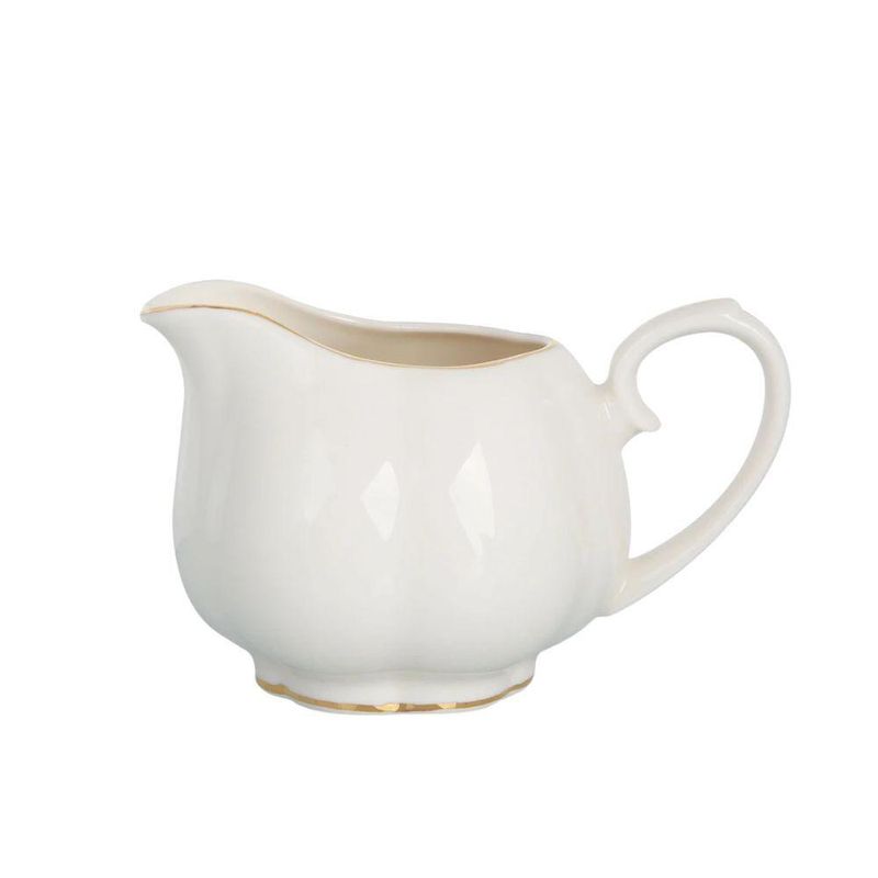 Leiteira Camélia Branco em Porcelana New Bone China com Borda Dourada L'Hermitage