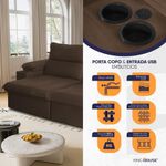 Sofá Retrátil Tesla 2,80m Usb E Porta Copo Suede Marrom