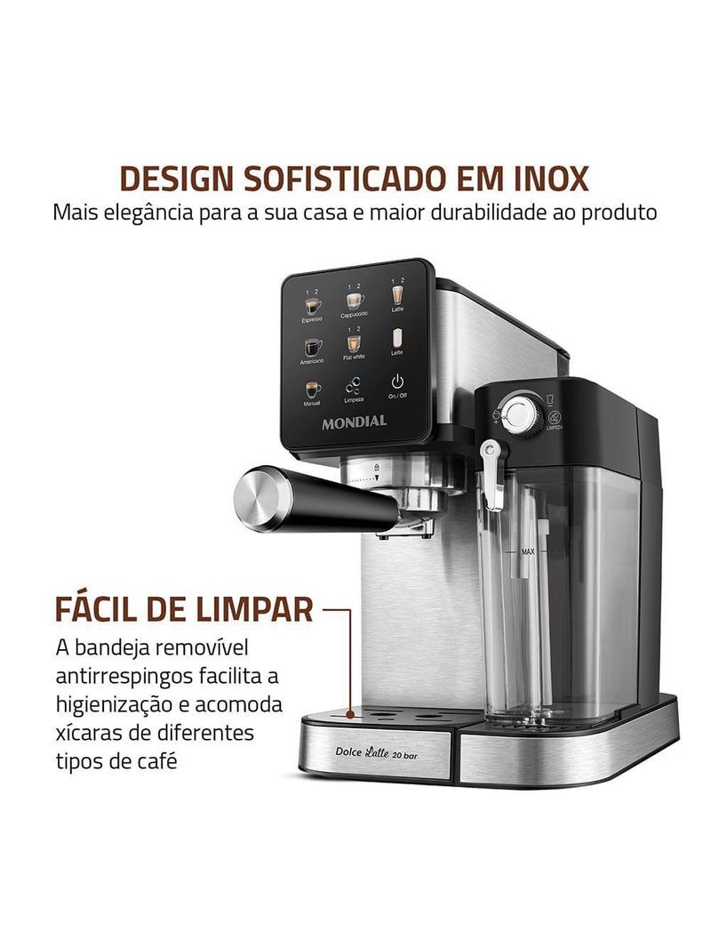 Cafeteira Espresso Automática Dolce Latte 20 Bar Mondial Preto/inox - CCL-01 110V