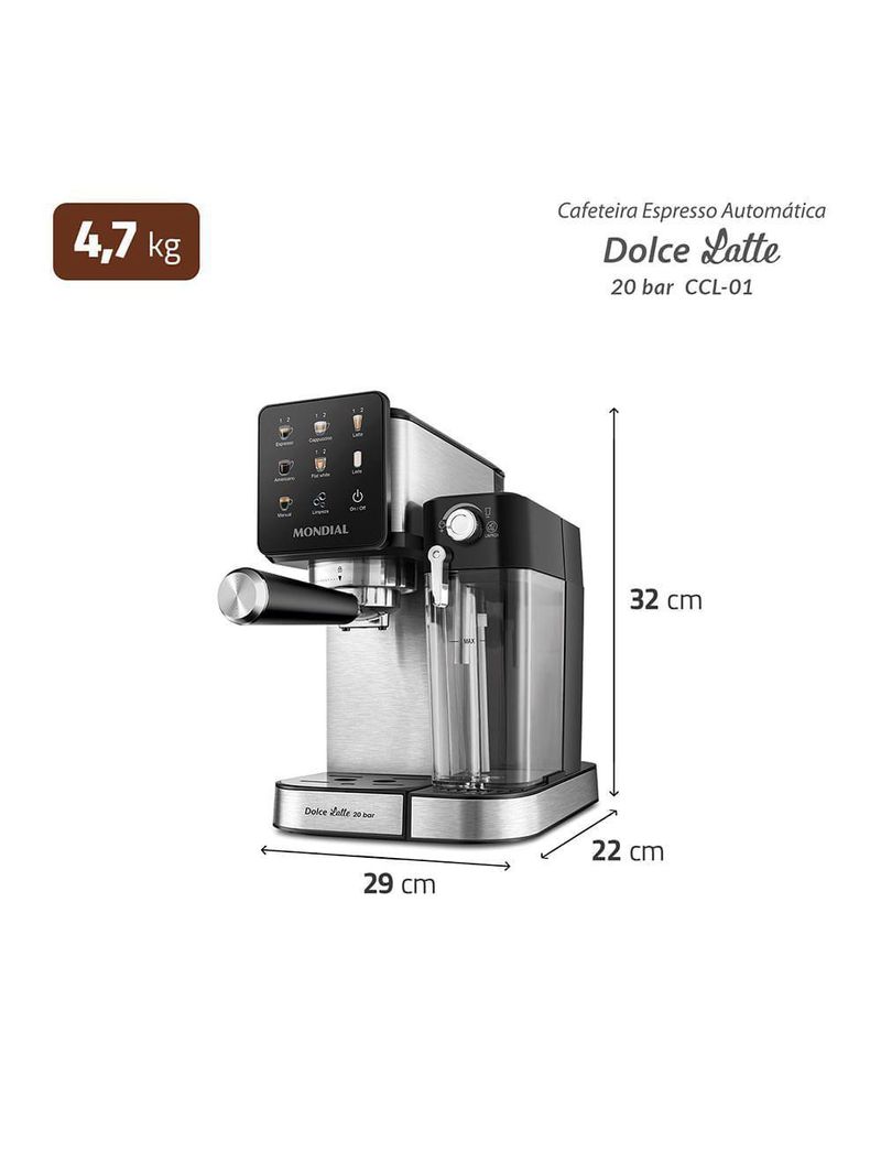 Cafeteira Espresso Automática Dolce Latte 20 Bar Mondial Preto/inox - CCL-01 110V