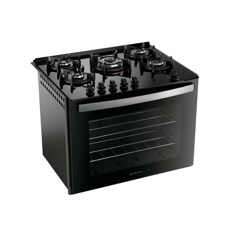 Fogão de Embutir 5 Bocas a Gás Atlas UTop-2096 Mesa de Vidro Temperado Preto Bivolt