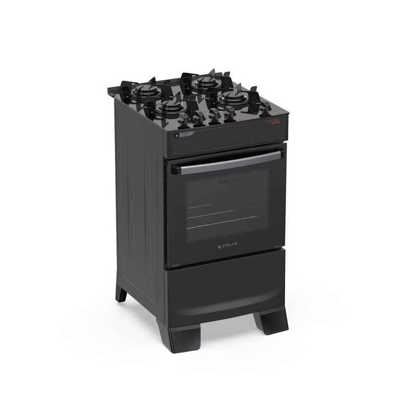 Fogão de Piso 4 Bocas a Gás Atlas Atenas Mesa de Vidro Automático Preto Bivolt