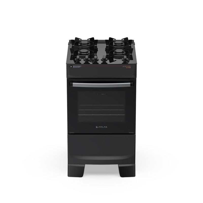 Fogão de Piso 4 Bocas a Gás Atlas Atenas Mesa de Vidro Automático Preto Bivolt