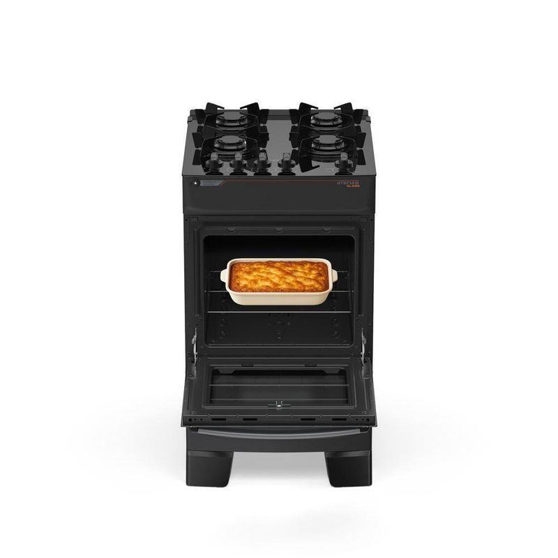 Fogão de Piso 4 Bocas a Gás Atlas Atenas Mesa de Vidro Automático Preto Bivolt
