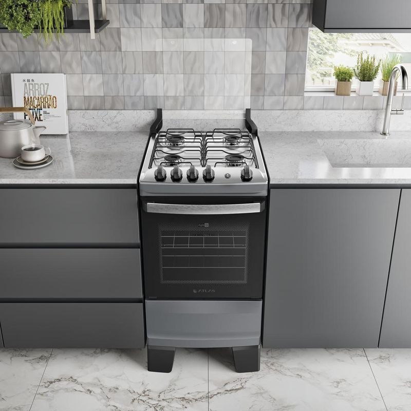 Fogão 4 Bocas Atlas Agile Up C/ Mesa Inox A Gás Bivolt