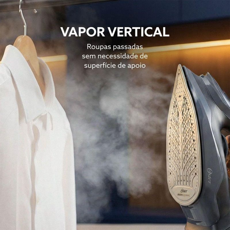 Ferro de Passar a Vapor Oster GCSTAC7002 Base Aeroceramic Preto com Spray e Jato Vertical 220V