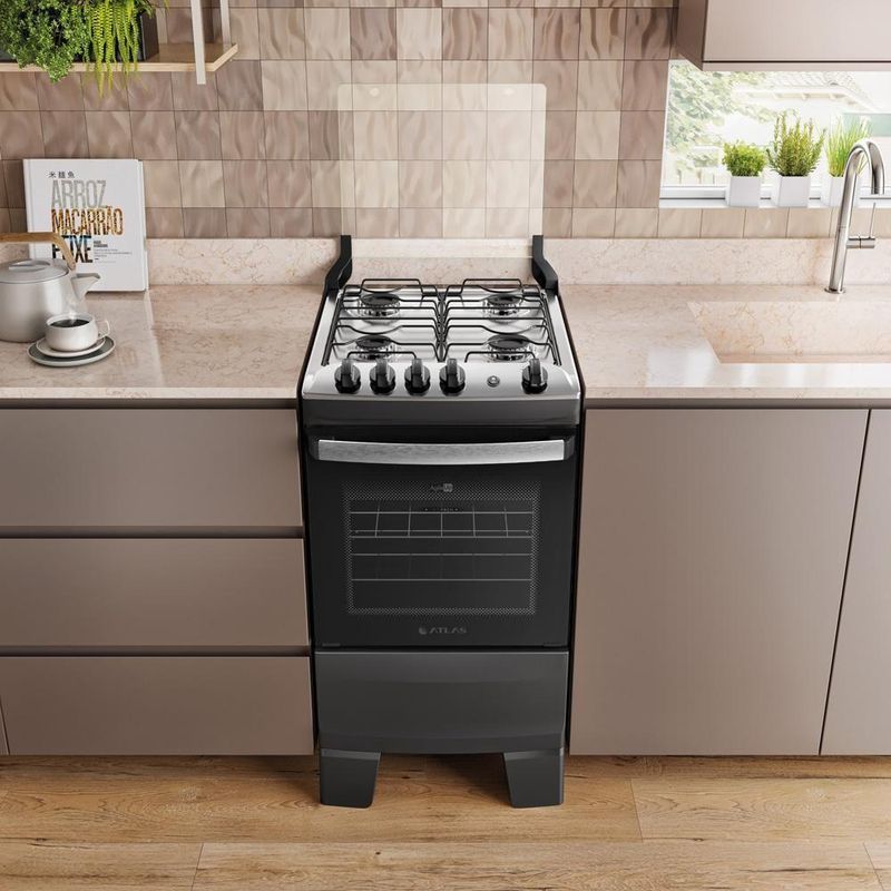 Fogão 4 Bocas Atlas Agile Up C/ Mesa Inox A Gás Bivolt