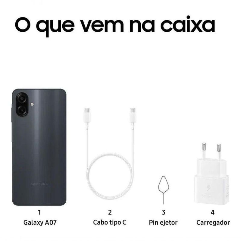 Smartphone Samsung Galaxy A07 128GB Tela 67" Preto