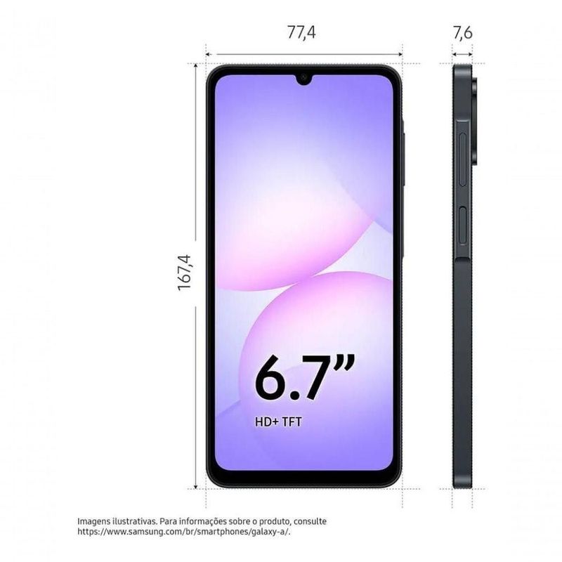 Smartphone Samsung Galaxy A07 128GB Tela 67" Preto