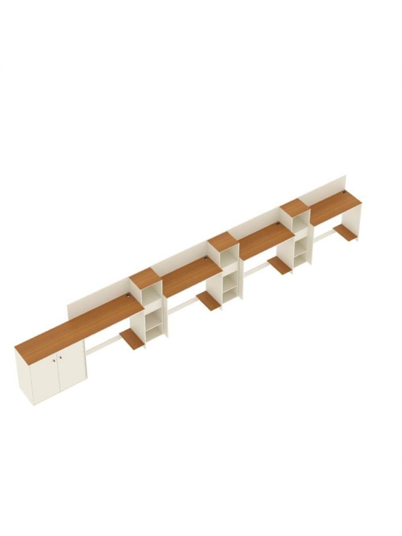 Conjunto De Escritório Tech 3 Livreiro 1 Buffet E 4 Mesas 90 - Off White E Cedro Off White E Cedro