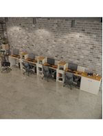 Conjunto De Escritório Tech 3 Livreiro 1 Buffet E 4 Mesas 90 - Off White E Cedro Off White E Cedro