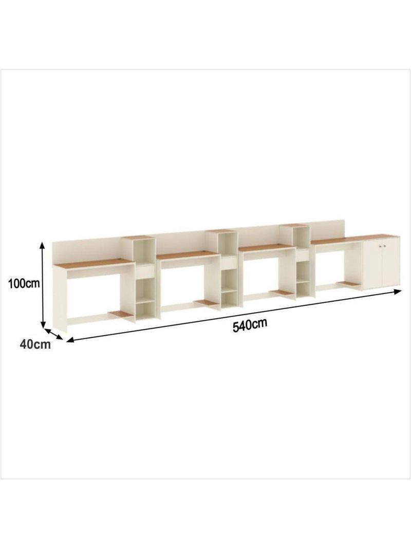 Conjunto De Escritório Tech 3 Livreiro 1 Buffet E 4 Mesas 90 - Off White E Cedro Off White E Cedro