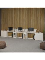 Conjunto De Escritório Tech 2 Livreiro 2 Buffet E 3 Mesas 90 - Off White E Cedro Off White E Cedro