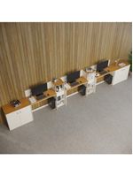 Conjunto De Escritório Tech 2 Livreiro 2 Buffet E 3 Mesas 90 - Off White E Cedro Off White E Cedro
