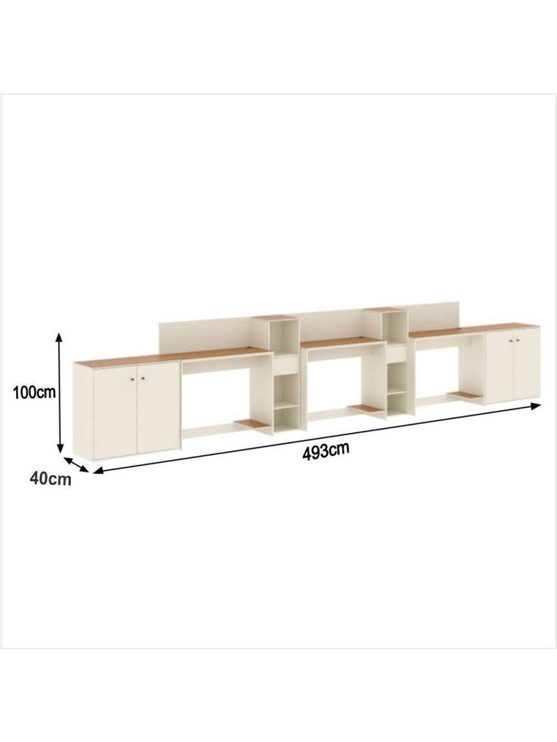 Conjunto De Escritório Tech 2 Livreiro 2 Buffet E 3 Mesas 90 - Off White E Cedro Off White E Cedro