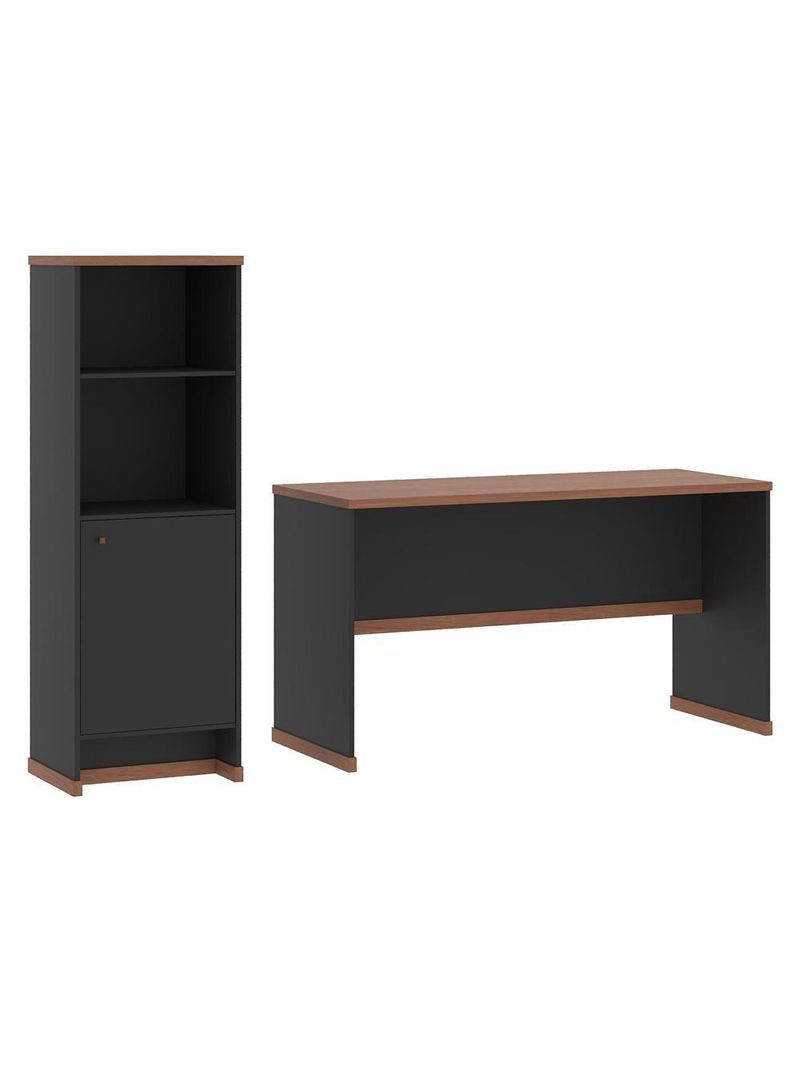 Conjunto Escritório 2 Peças - Mesa E Armário Verbena - Preto/ Preto/