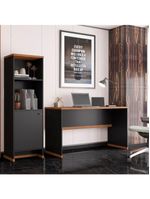 Conjunto Escritório 2 Peças - Mesa E Armário Verbena - Preto/ Preto/