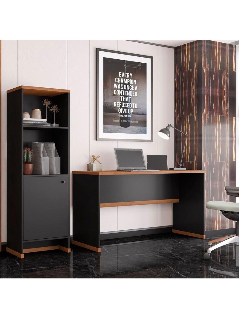 Conjunto Escritório 2 Peças - Mesa E Armário Verbena - Preto/ Preto/