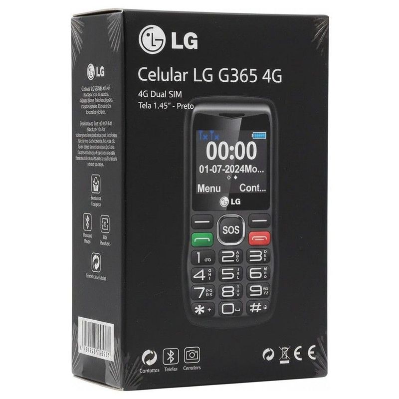 Celular LG G365 4G Dual Sim Tela 145 Preto com Bateria 950mAh e Estrutura Ergonômica