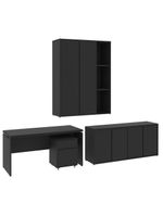 Conjunto De Escritório Office 4 Peças Mesa Gaveteiro Balcão - Preto Preto