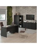 Conjunto De Escritório Office 4 Peças Mesa Gaveteiro Balcão - Preto Preto