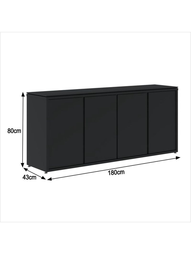 Conjunto De Escritório Office 4 Peças Mesa Gaveteiro Balcão - Preto Preto