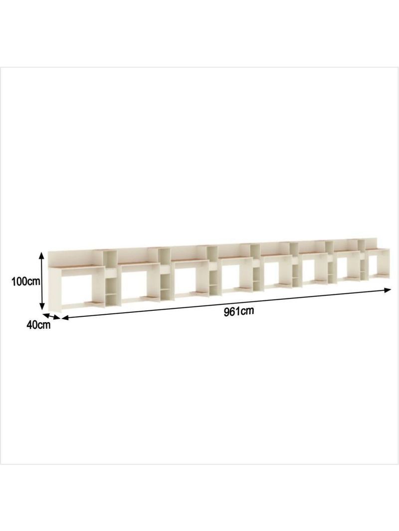 Conjunto De Escritório Tech 7 Livreiro E 8 Mesas 90cm - Vian - Off White E Cedro Off White E Cedro