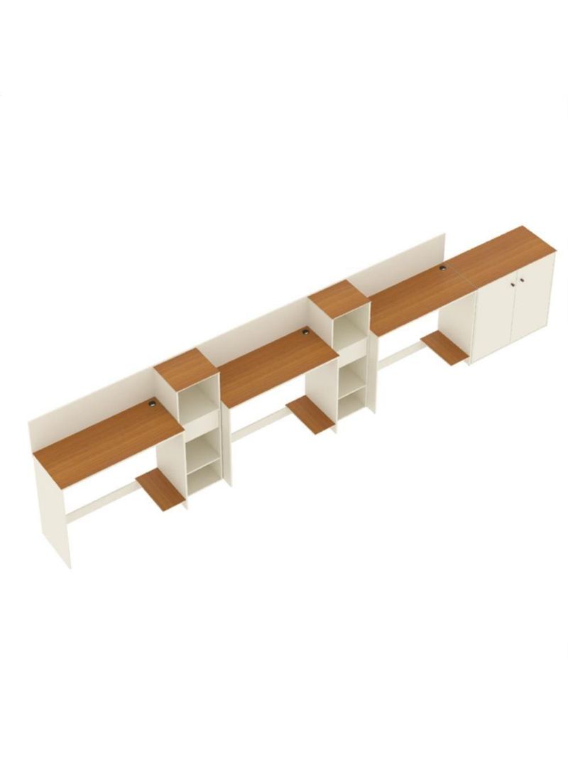 Conjunto De Escritório Tech 2 Livreiro 1 Buffet E 3 Mesas 90 - Off White E Cedro Off White E Cedro