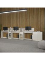 Conjunto De Escritório Tech 2 Livreiro 1 Buffet E 3 Mesas 90 - Off White E Cedro Off White E Cedro
