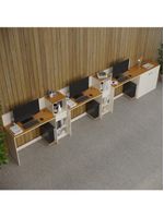 Conjunto De Escritório Tech 2 Livreiro 1 Buffet E 3 Mesas 90 - Off White E Cedro Off White E Cedro