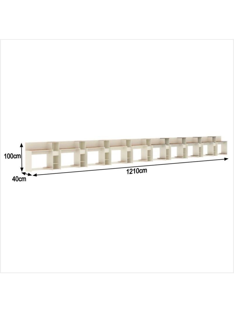Conjunto De Escritório Tech 9 Livreiro E 10 Mesas 90cm - Via - Off White E Cedro Off White E Cedro