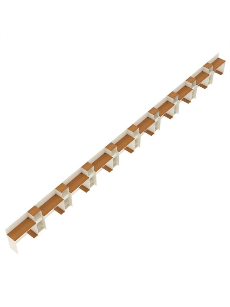 Conjunto De Escritório Tech 9 Livreiro E 10 Mesas 90cm - Via - Off White E Cedro Off White E Cedro