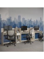 Conjunto De Escritório Tech 2 Livreiro E 3 Mesas 90cm - Vian - Off White E Cedro Off White E Cedro