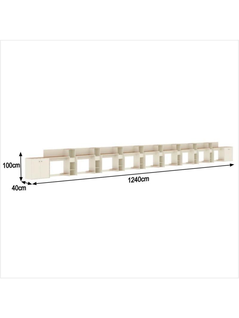 Conjunto De Escritório Tech 8 Livreiro 2 Buffet E 9 Mesas 90 - Off White E Cedro Off White E Cedro