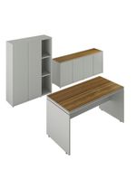 Conjunto De Escritório Office 3 Peças Mesa Balcão Armário Tu - Fendi E Freijó Fendi E Freijó
