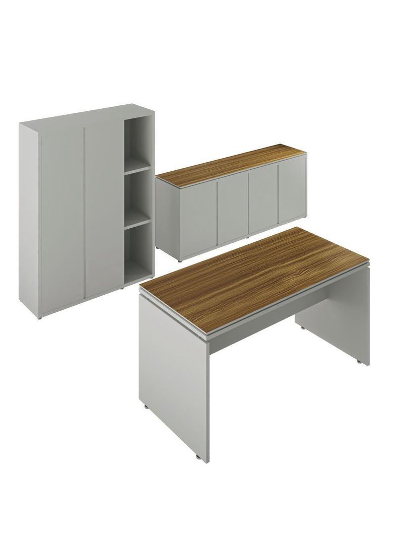Conjunto De Escritório Office 3 Peças Mesa Balcão Armário Tu - Fendi E Freijó Fendi E Freijó