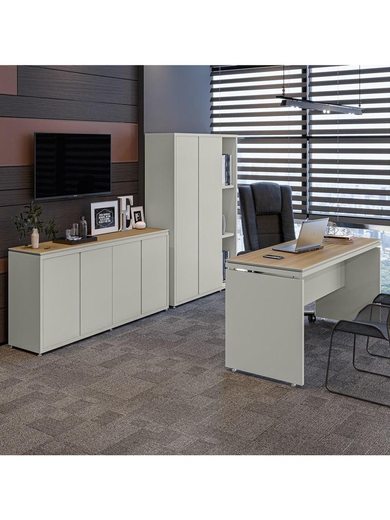 Conjunto De Escritório Office 3 Peças Mesa Balcão Armário Tu - Fendi E Freijó Fendi E Freijó