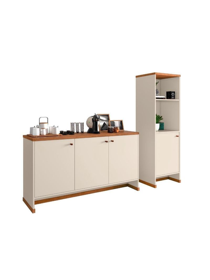 Conjunto Escritório 2 Peças - Buffet E Armário Verbena - Offwhite/ Offwhite/
