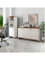 Conjunto Escritório 2 Peças - Buffet E Armário Verbena - Offwhite/ Offwhite/