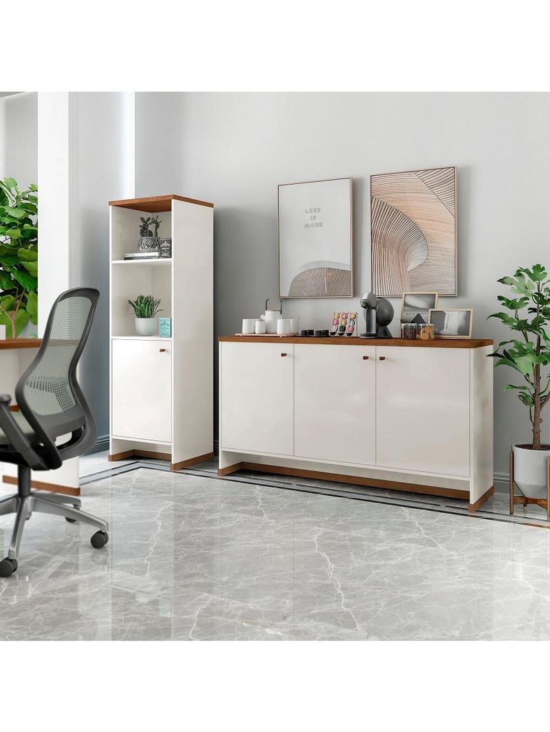 Conjunto Escritório 2 Peças - Buffet E Armário Verbena - Offwhite/ Offwhite/