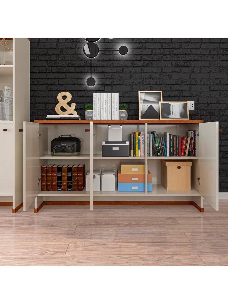 Conjunto Escritório 2 Peças - Buffet E Armário Verbena - Offwhite/ Offwhite/