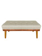 Banco Estofado Roma 140cm Courissimo Nozes-linho Bege - Inova Decorações