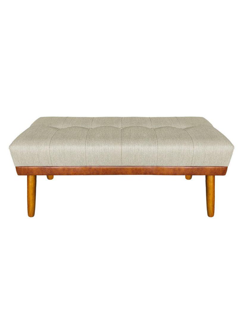 Banco Estofado Roma 140cm Courissimo Nozes-linho Bege - Inova Decorações