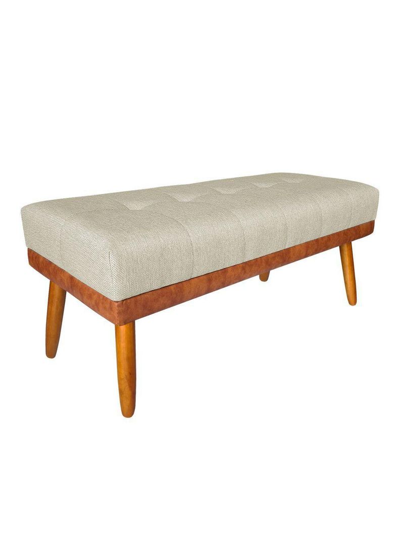 Banco Estofado Roma 140cm Courissimo Nozes-linho Bege - Inova Decorações