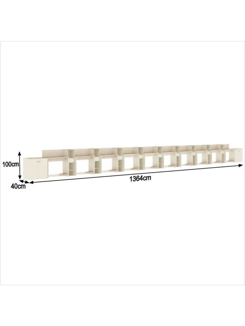 Conjunto De Escritório Tech 9 Livreiro 2 Buffet E 10 Mesas 9 - Off White E Cedro Off White E Cedro