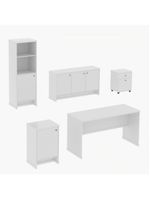 Conjunto Escritório Office Escrivaninha Balcões Gaveteiro Ve - Branco Branco